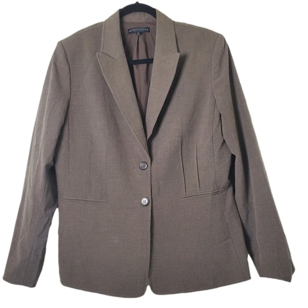 Antonio Melani Brown Two Button Notch Collar Blazer Career Jacket‎ Size 14